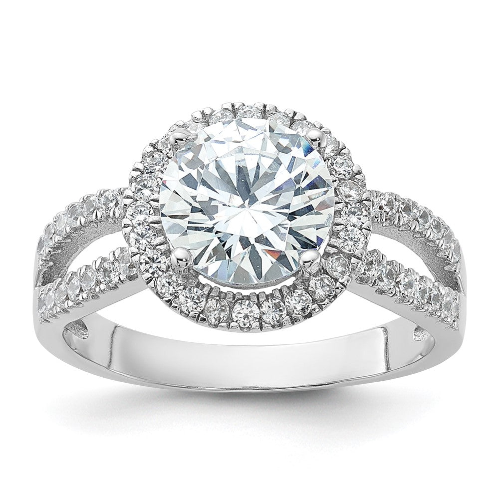 Rhodium-plated Halo Center CZ Ring - WBC