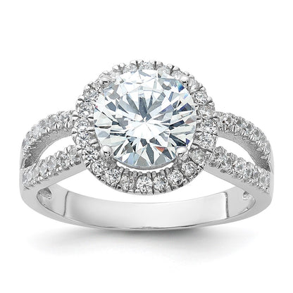 Rhodium-plated Halo Center CZ Ring - WBC