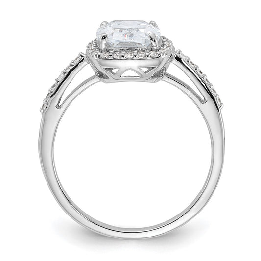 Rhodium-plated 9x7 Cushion CZ Ring - WBC