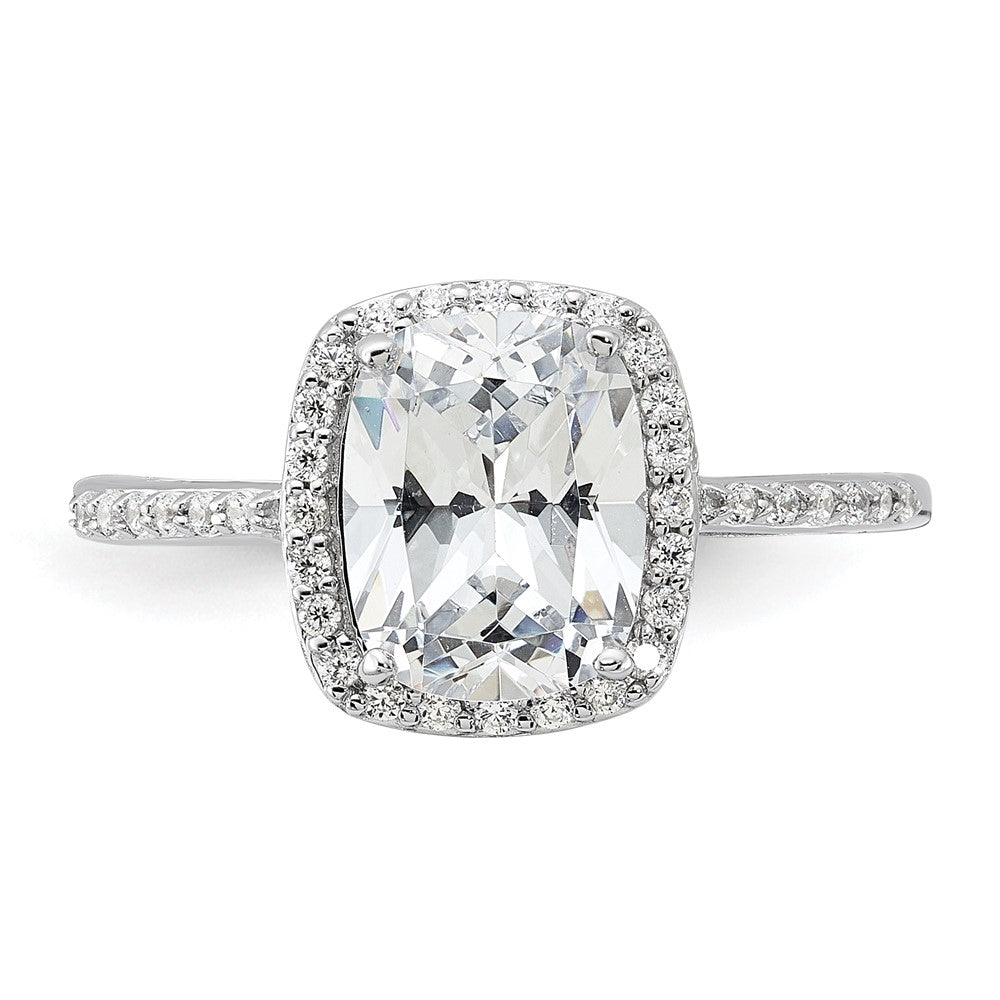 Rhodium-plated 9x7 Cushion CZ Ring - WBC