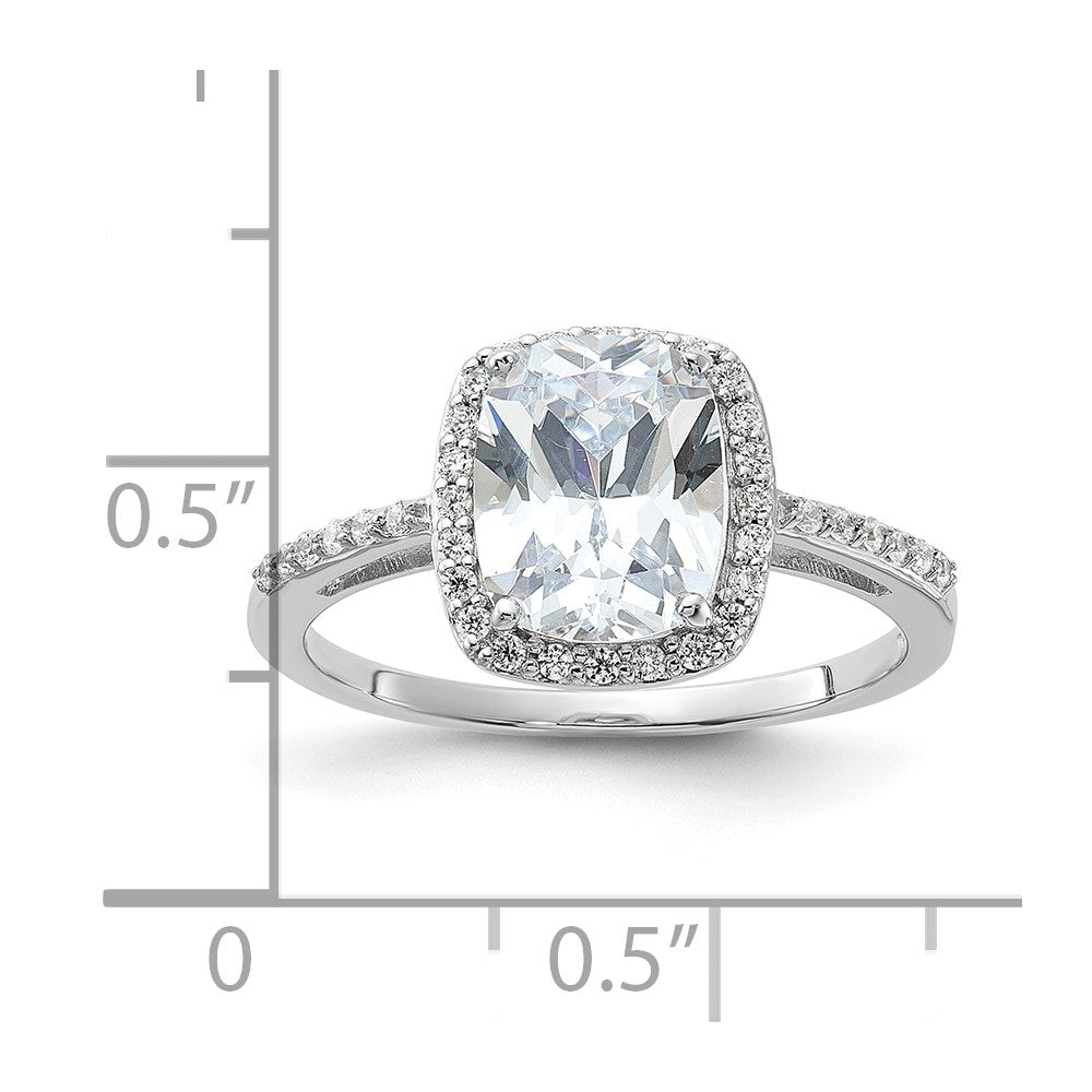 Rhodium-plated 9x7 Cushion CZ Ring - WBC