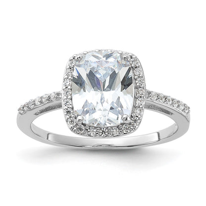 Rhodium-plated 9x7 Cushion CZ Ring - WBC