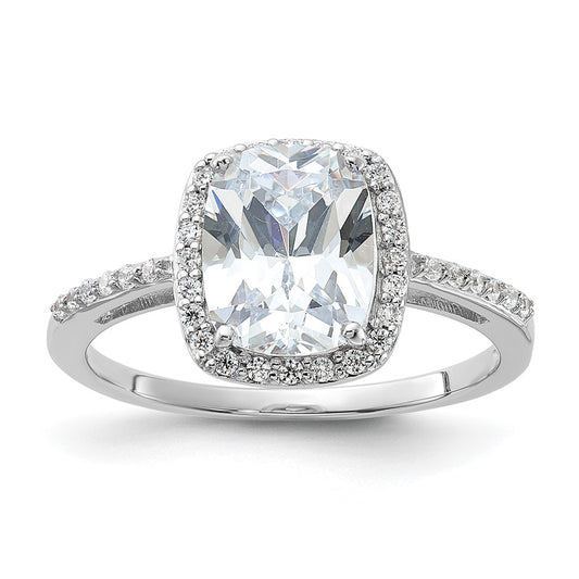 Rhodium-plated 9x7 Cushion CZ Ring - WBC