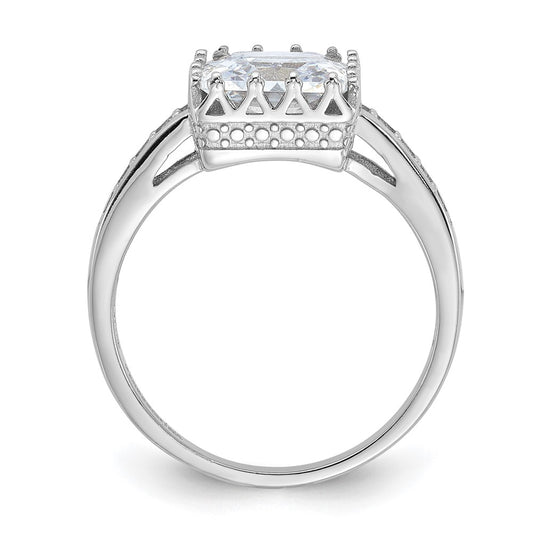 Rhodium-plated Polished CZ Ring - WBC