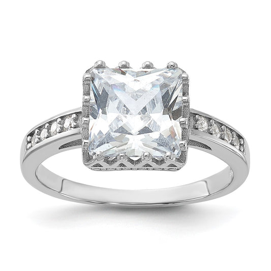 Rhodium-plated Polished CZ Ring - WBC