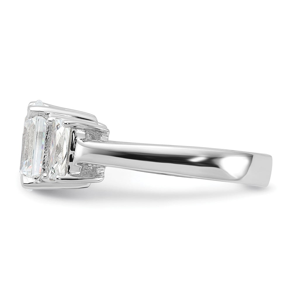 Rhodium-plated Emerald-cut CZ 3-stone Ring - WBC