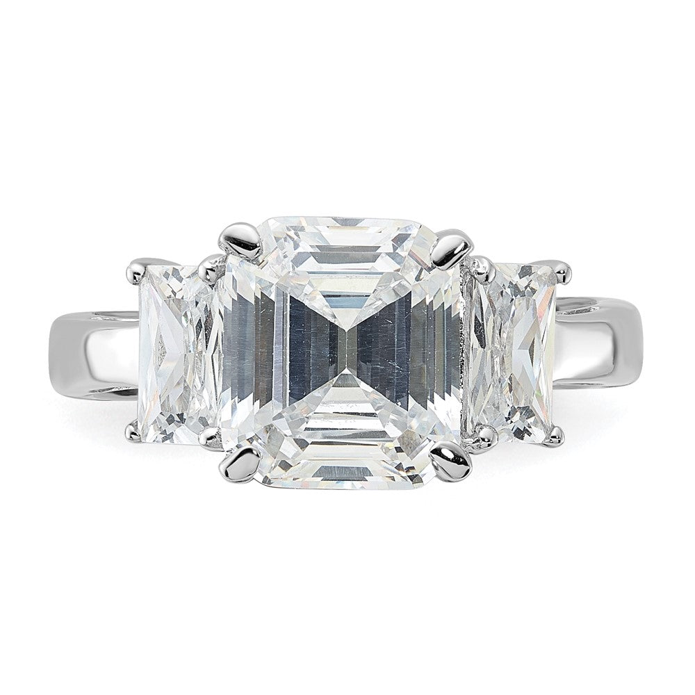 Rhodium-plated Emerald-cut CZ 3-stone Ring - WBC