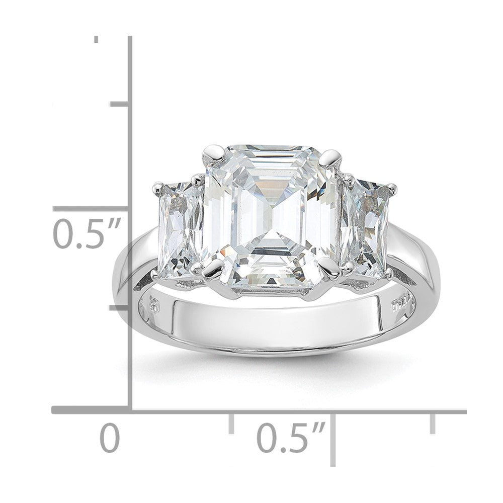 Rhodium-plated Emerald-cut CZ 3-stone Ring - WBC