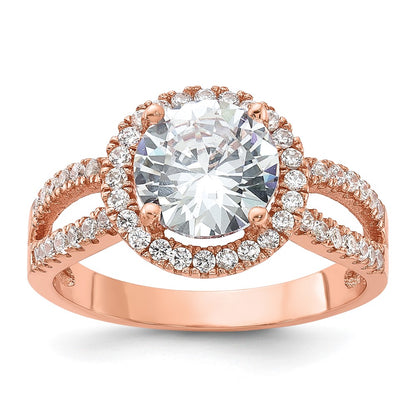 -tone Center CZ Halo Ring - WBC