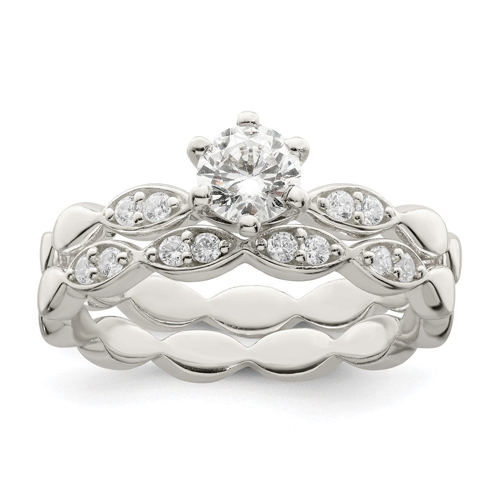 Polished CZ Wedding Ring Set - WBC