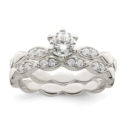 Polished CZ Wedding Ring Set - WBC