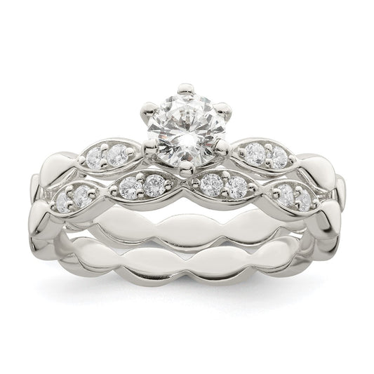 Polished CZ Wedding Ring Set - WBC