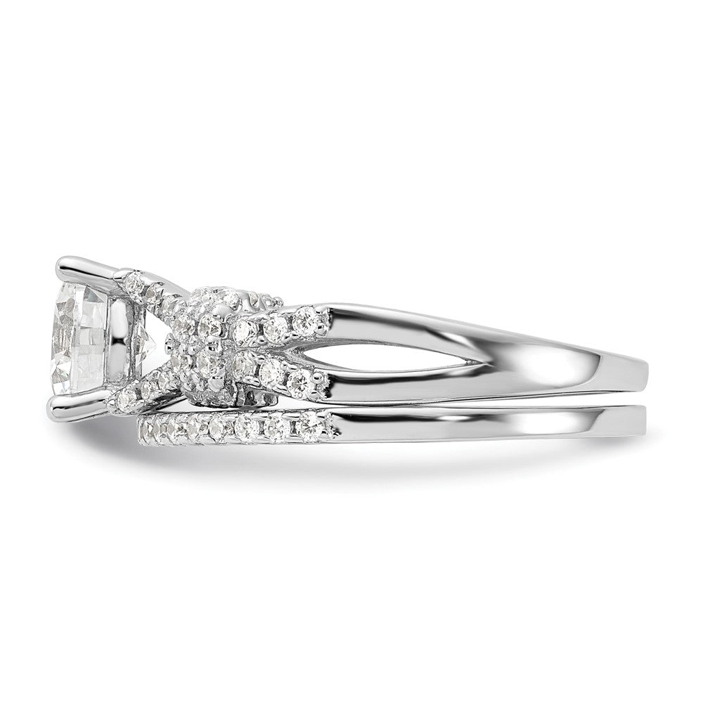 Rhodium-plated Polished CZ Engagement and Band Set - WBC