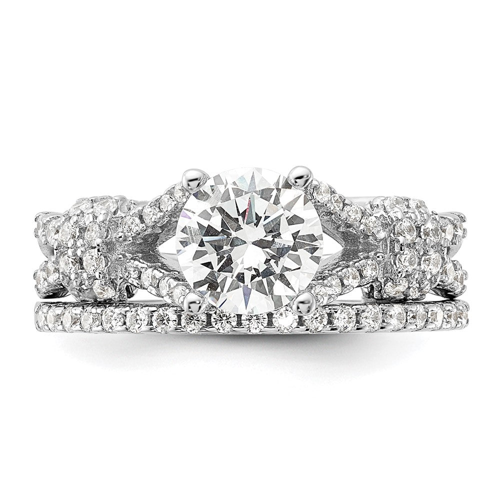 Rhodium-plated Polished CZ Engagement and Band Set - WBC