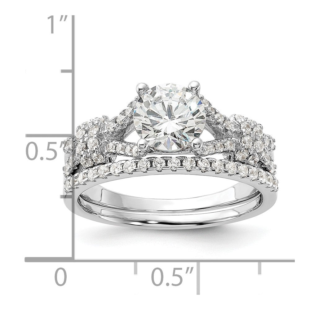 Rhodium-plated Polished CZ Engagement and Band Set - WBC