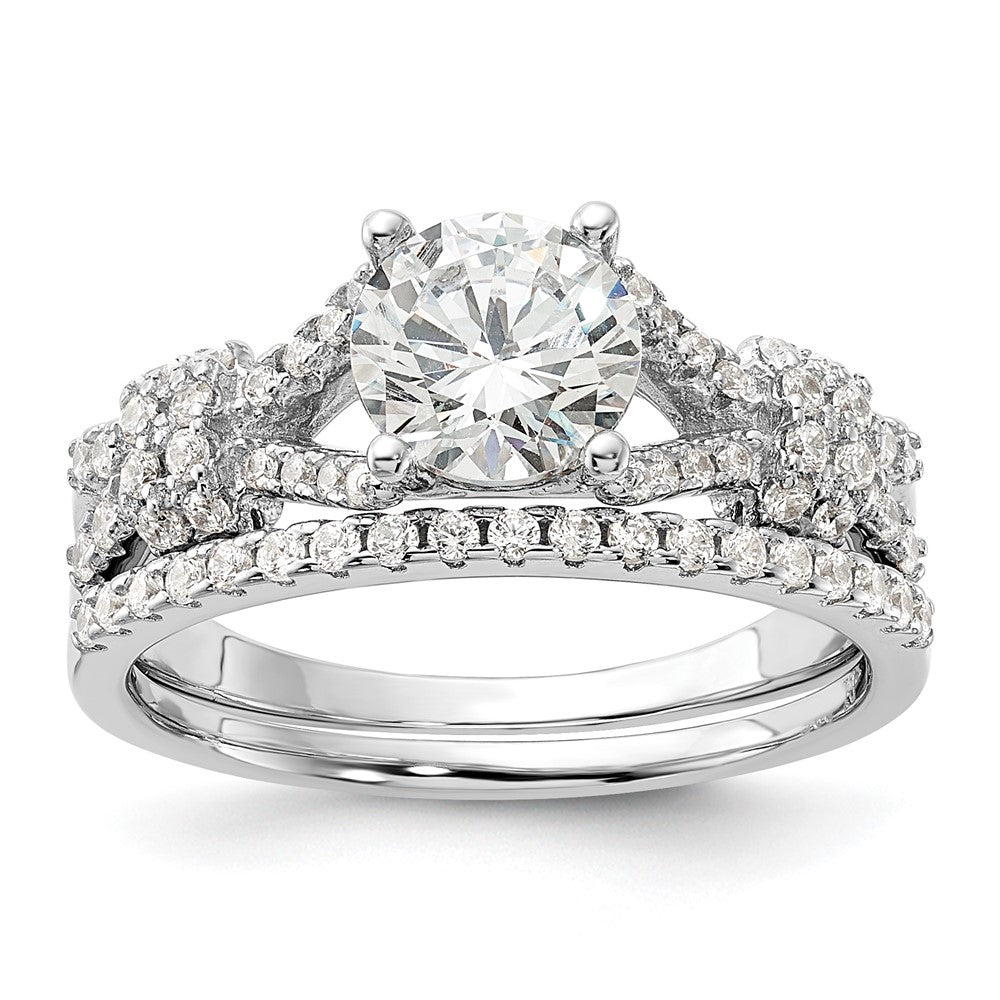 Rhodium-plated Polished CZ Engagement and Band Set - WBC