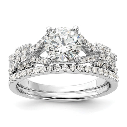 Rhodium-plated Polished CZ Engagement and Band Set - WBC