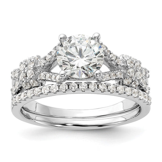 Rhodium-plated Polished CZ Engagement and Band Set - WBC
