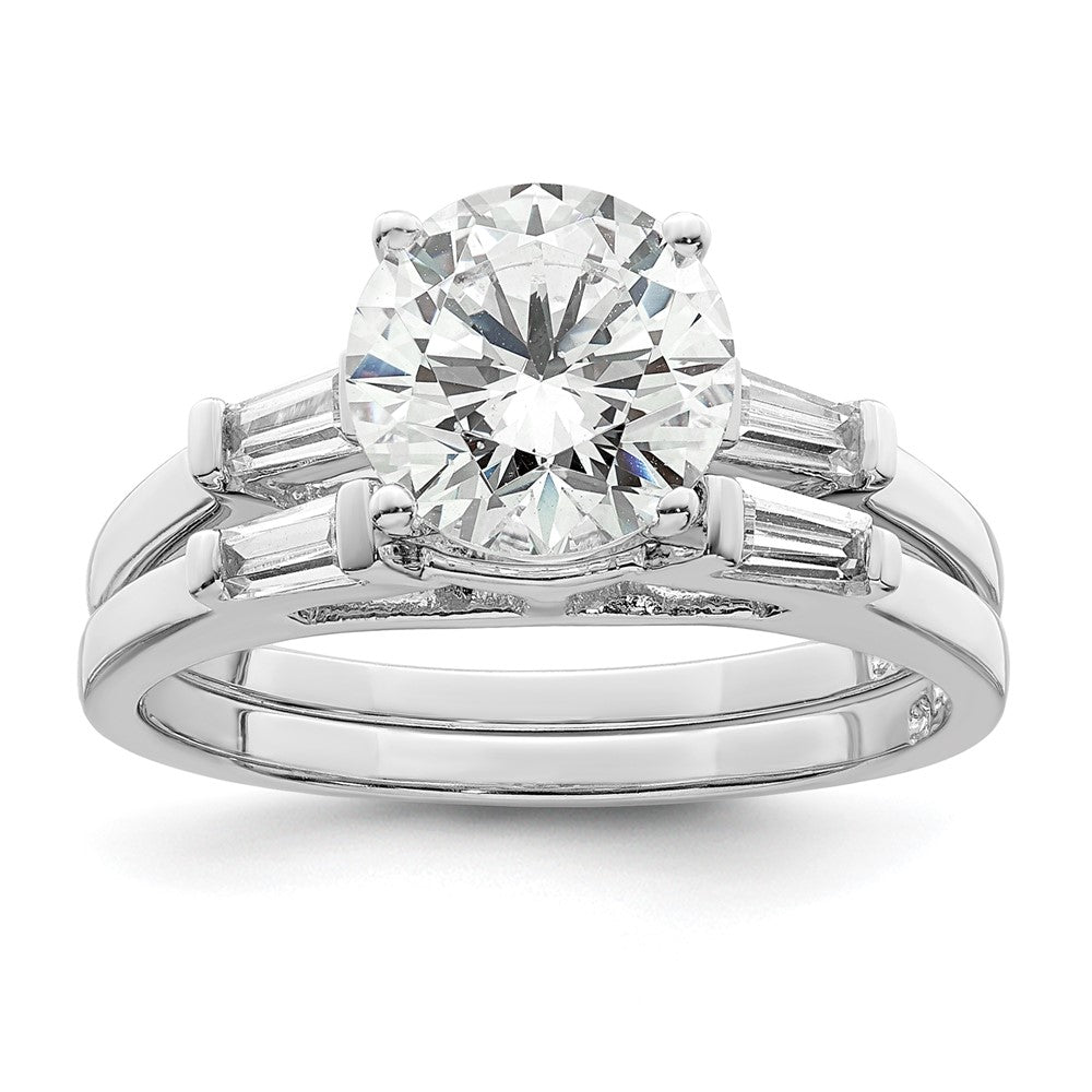 Rhodium-plated CZ Two Piece Wedding Set Rings - WBC