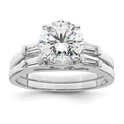 Rhodium-plated CZ Two Piece Wedding Set Rings - WBC