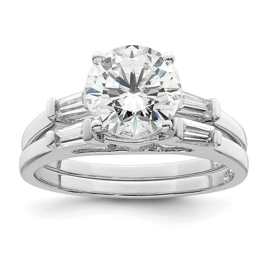 Rhodium-plated CZ Two Piece Wedding Set Rings - WBC