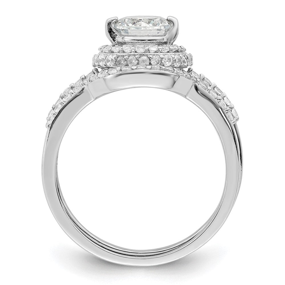 Rhodium-plated CZ Halo Engagement Ring & Band Set - WBC