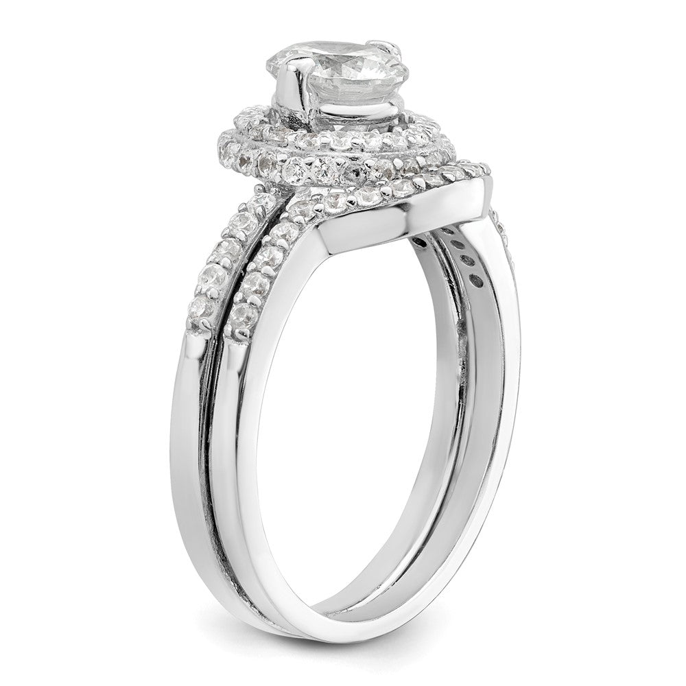 Rhodium-plated CZ Halo Engagement Ring & Band Set - WBC