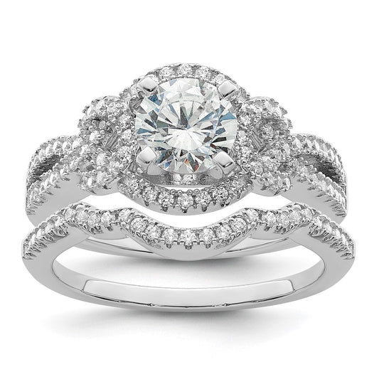 Rhodium plated 2 piece CZ Bridal Ring Set - WBC