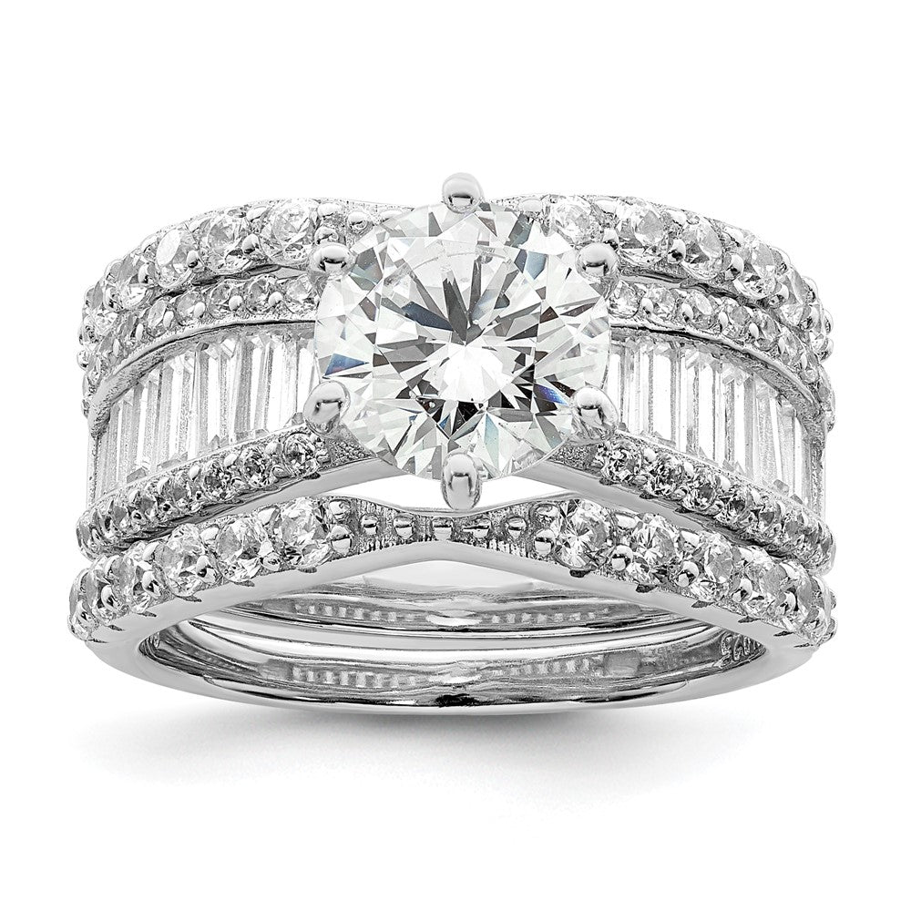 Polished Rhodium-plated CZ Trio 3 Ring Set - WBC