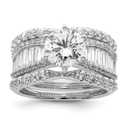 Polished Rhodium-plated CZ Trio 3 Ring Set - WBC