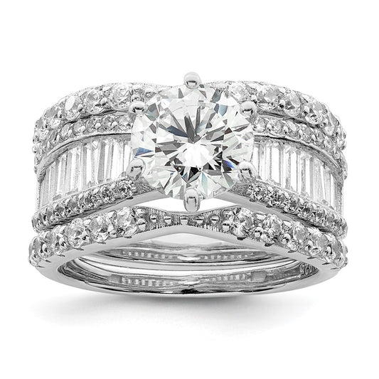 Polished Rhodium-plated CZ Trio 3 Ring Set - WBC