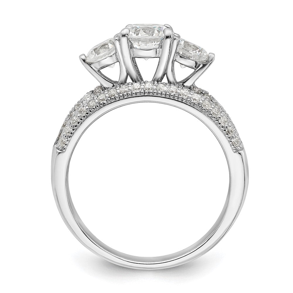 Rhodium-plated CZ 3 Stone Pave Band Engagement Ring Set - WBC