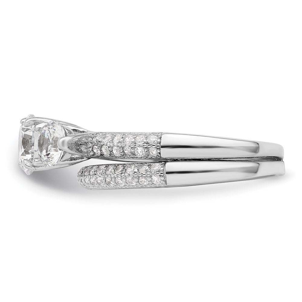 Rhodium-plated CZ 3 Stone Pave Band Engagement Ring Set - WBC