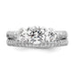 Rhodium-plated CZ 3 Stone Pave Band Engagement Ring Set - WBC