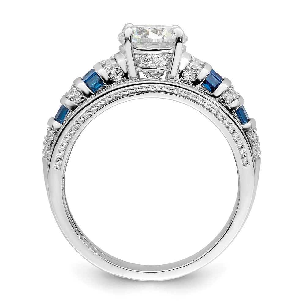 Rh-plated Polished Blue & CZ Engagement & Band Ring - WBC