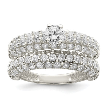 Polished Pave CZ Wedding Ring Set - WBC