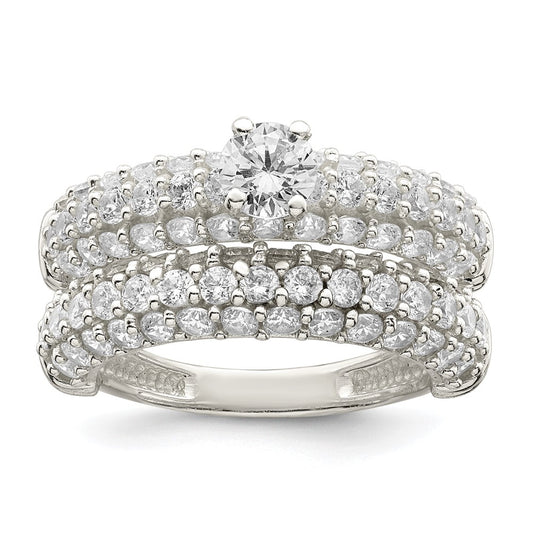 Polished Pave CZ Wedding Ring Set - WBC