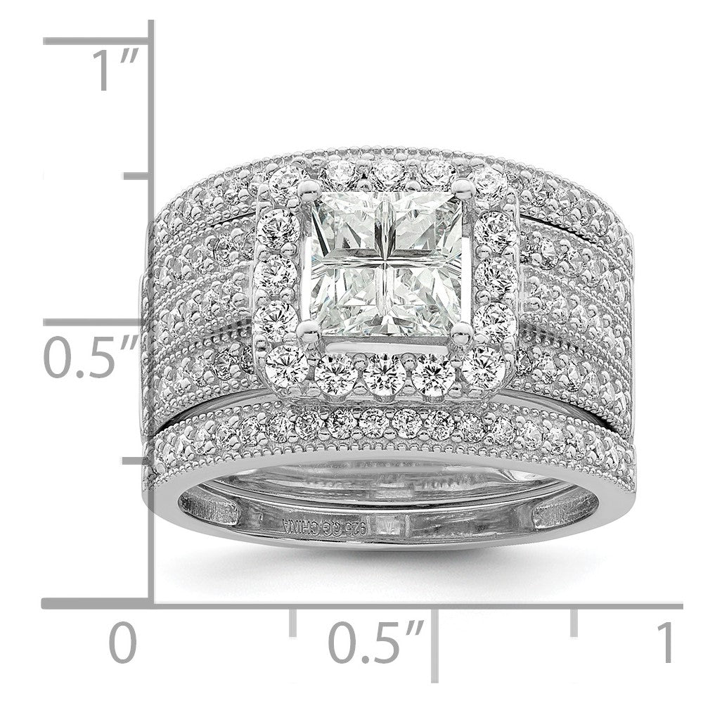 Rhodium plated CZ 3 piece Bridal Ring Set - WBC