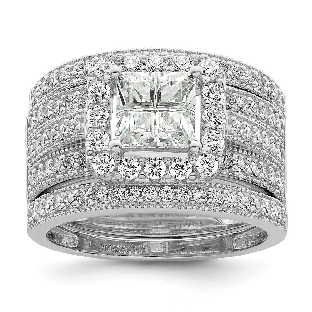 Rhodium plated CZ 3 piece Bridal Ring Set - WBC
