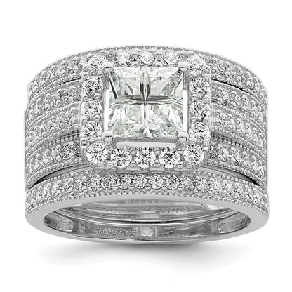 Rhodium plated CZ 3 piece Bridal Ring Set - WBC