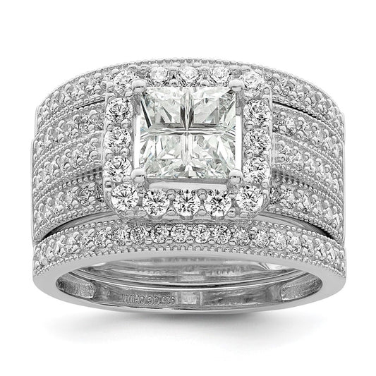 Rhodium plated CZ 3 piece Bridal Ring Set - WBC
