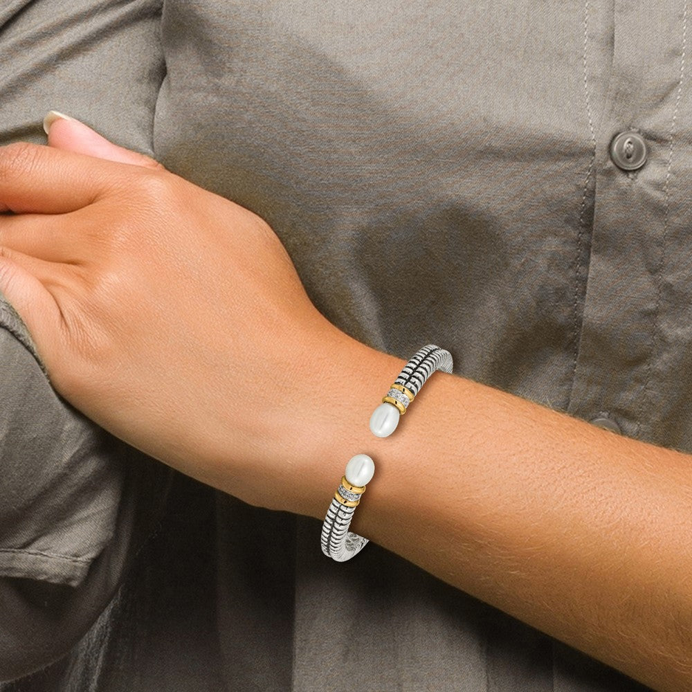 Shey Couture with Accent Antiqued Freshwater Cultured Pearl and Diamond Hinged Cuff Bracelet - WBC