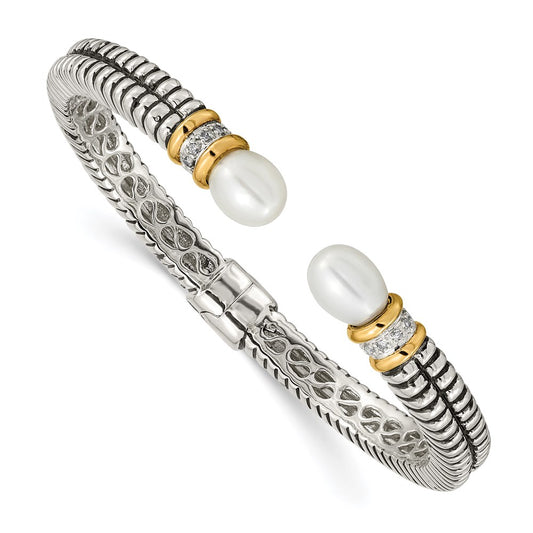 Shey Couture with Accent Antiqued Freshwater Cultured Pearl and Diamond Hinged Cuff Bracelet - WBC