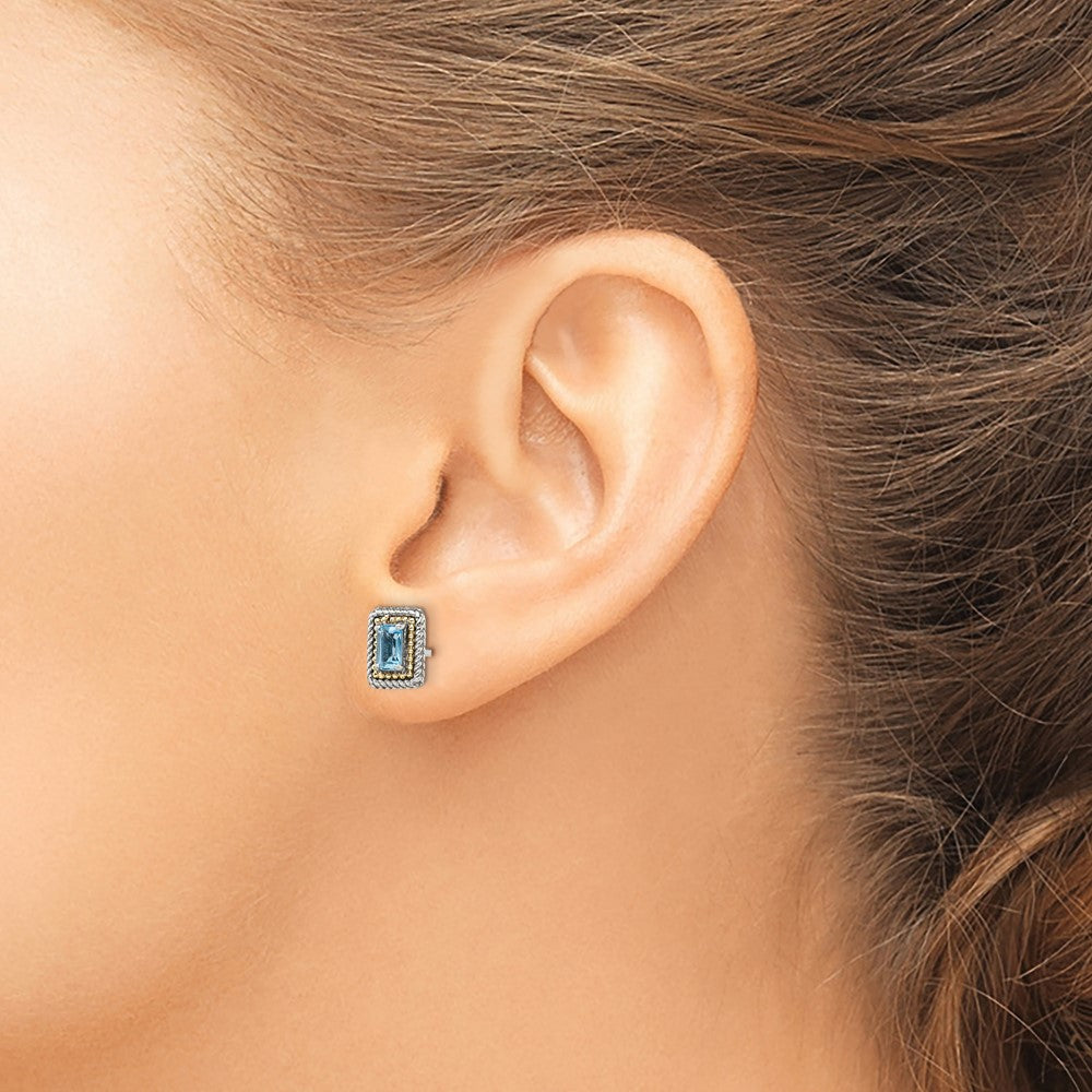 Shey Couture with Accent Antiqued Emerald-cut Blue Topaz Post Earrings - WBC