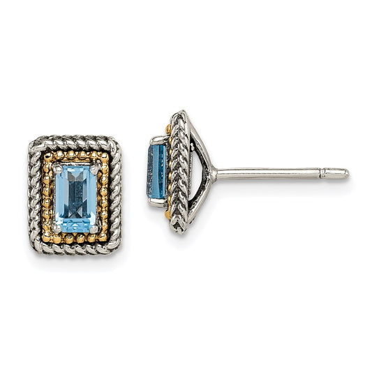 Shey Couture with Accent Antiqued Emerald-cut Blue Topaz Post Earrings - WBC