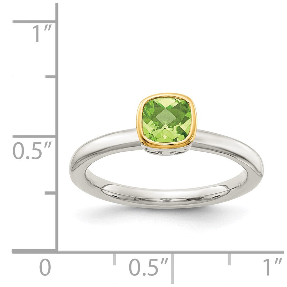 Shey Couture Rhodium-plated with Accent Polished Cushion-cut Peridot Ring - WBC