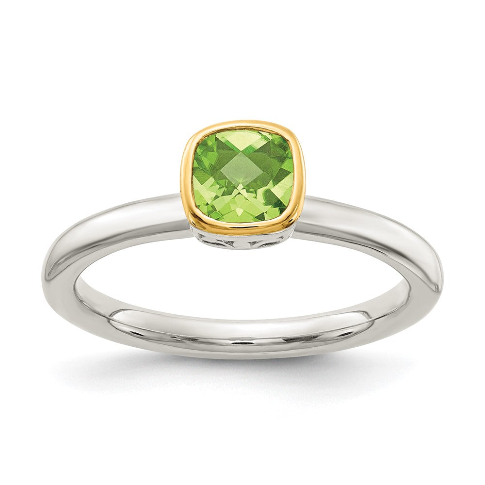 Shey Couture Rhodium-plated with Accent Polished Cushion-cut Peridot Ring - WBC
