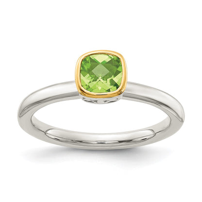 Shey Couture Rhodium-plated with Accent Polished Cushion-cut Peridot Ring - WBC