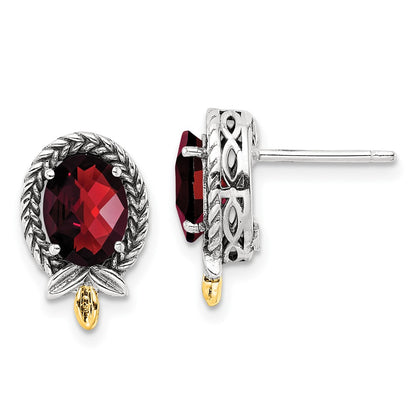 Shey Couture with Accent Antiqued Checkerboard Oval Garnet Post Earrings - WBC