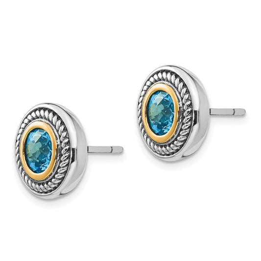 Shey Couture with Accent Antiqued Round Blue Topaz Post Earrings - WBC
